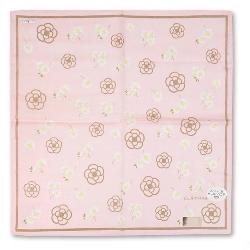 日本製 CLATHAS 山茶花 二重紗 手帕 方巾 現貨-規格圖1