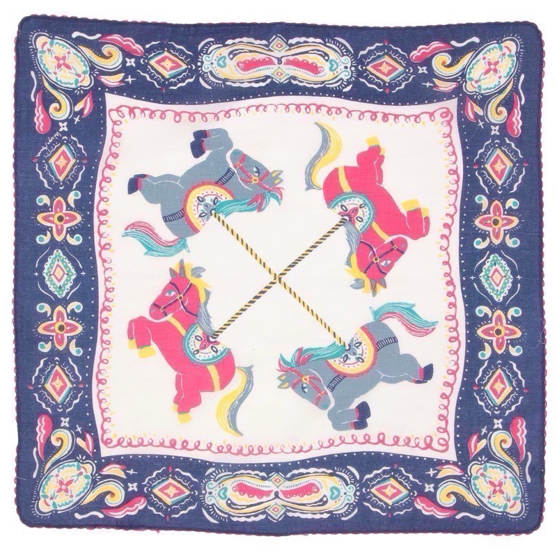 日本進口 旋轉木馬 印度棉 手帕 方巾 領巾 純棉 現貨-規格圖1