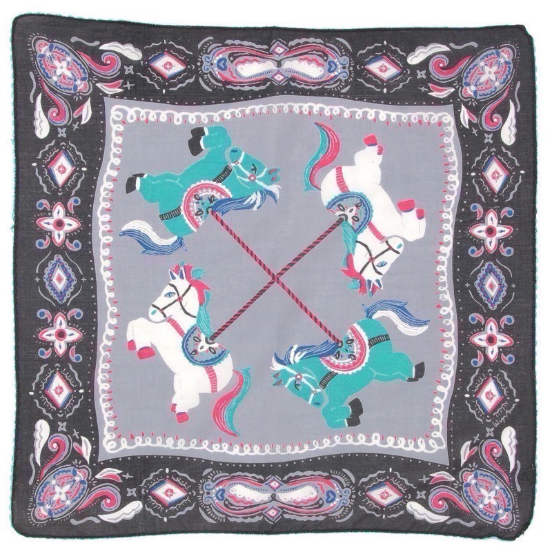 日本進口 旋轉木馬 印度棉 手帕 方巾 領巾 純棉 現貨-規格圖1