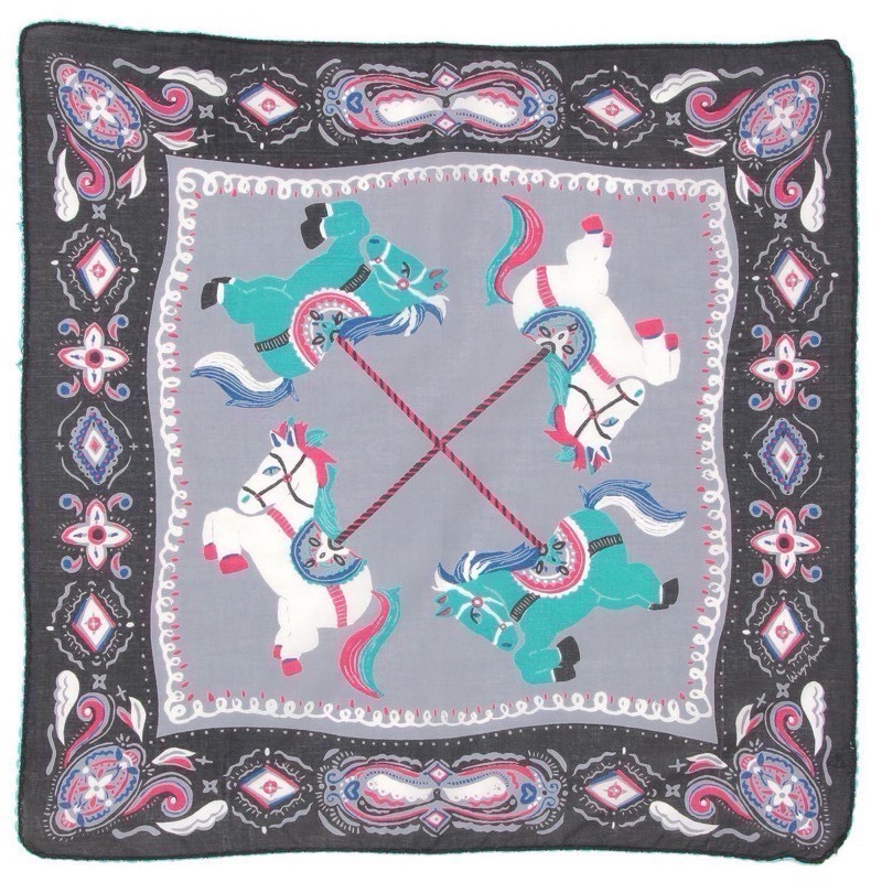 ￼日本進口 旋轉木馬 印度棉 手帕 方巾 領巾 純棉 現貨-規格圖1