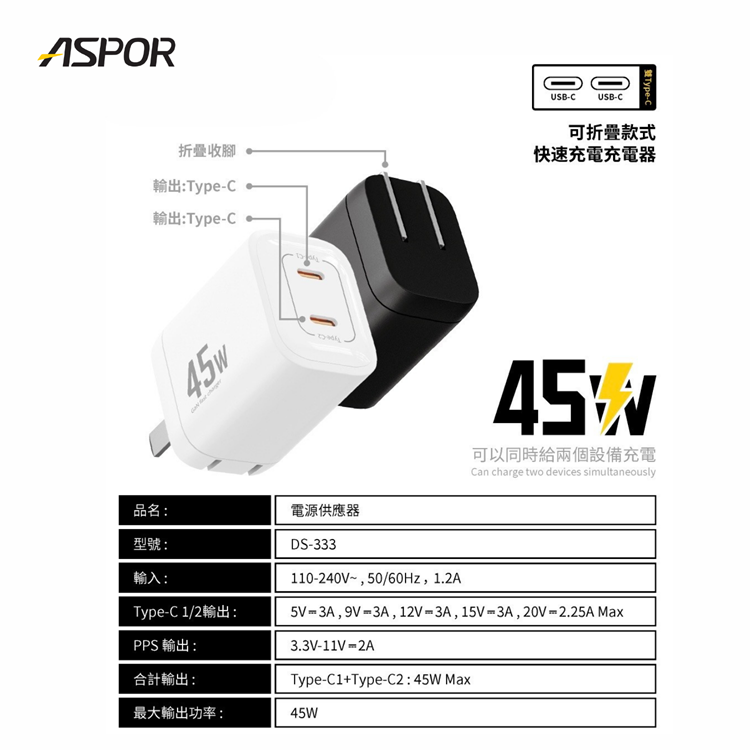 【ASPOR】45W極速快充 氮化鎵GaN-細節圖4