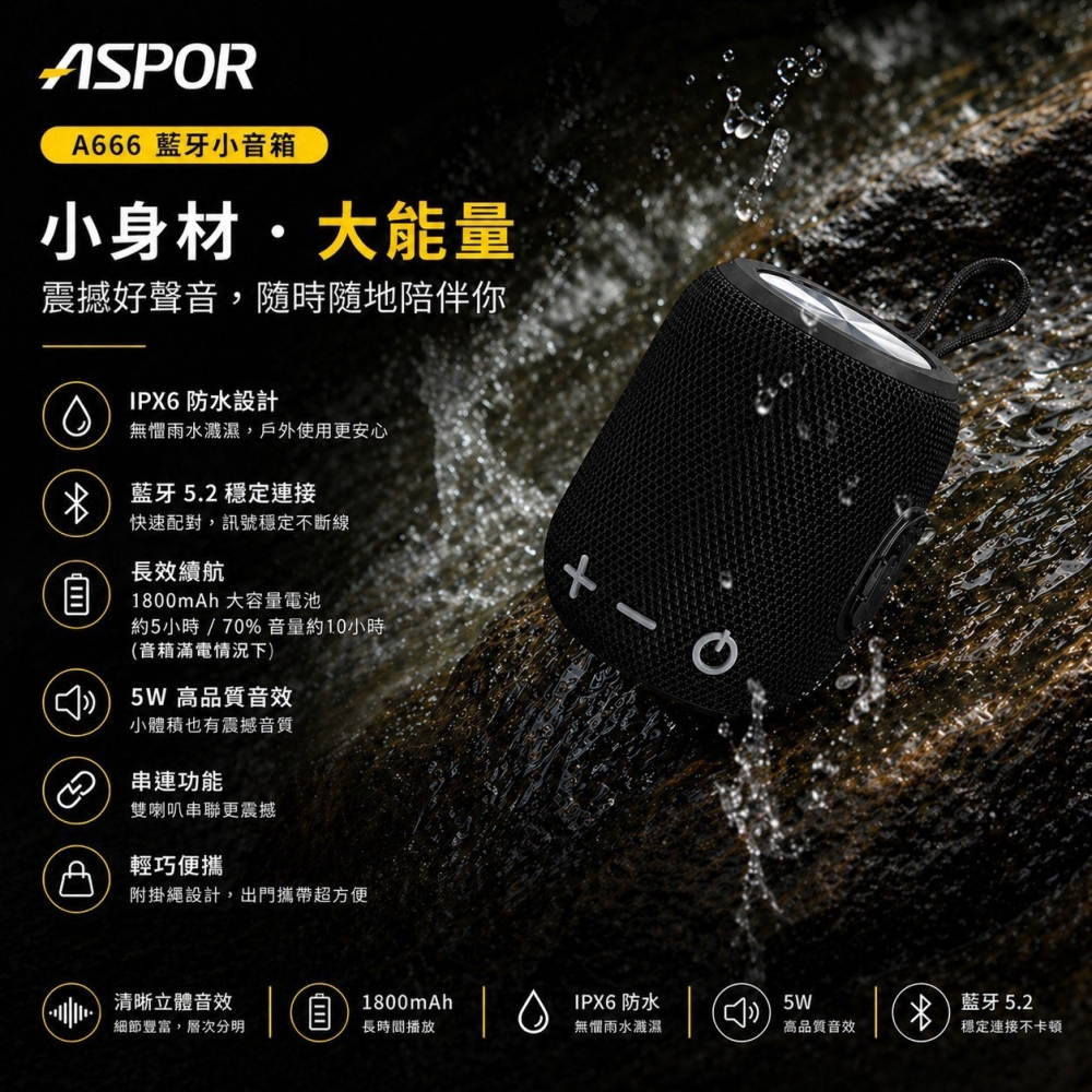 【ASPOR】A666 藍芽小音箱-細節圖5