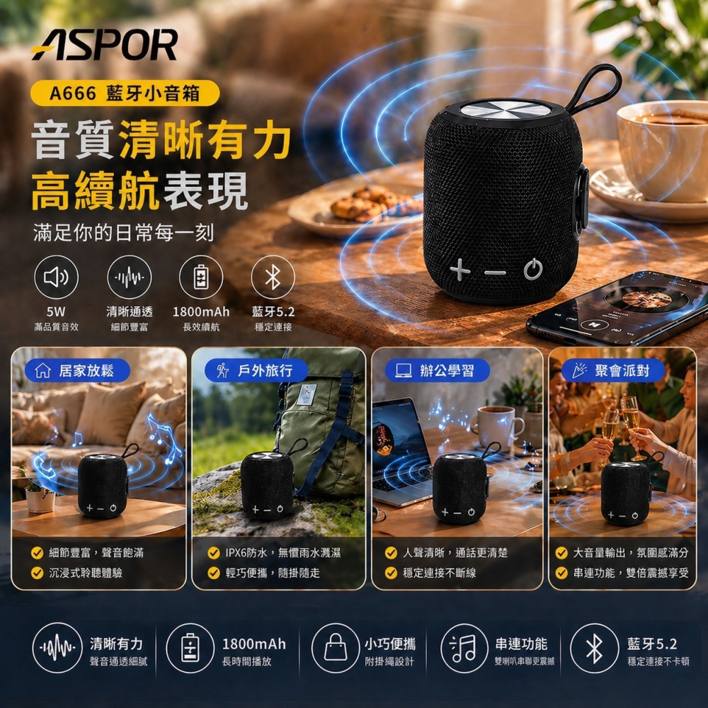 【ASPOR】A666 藍芽小音箱-細節圖6