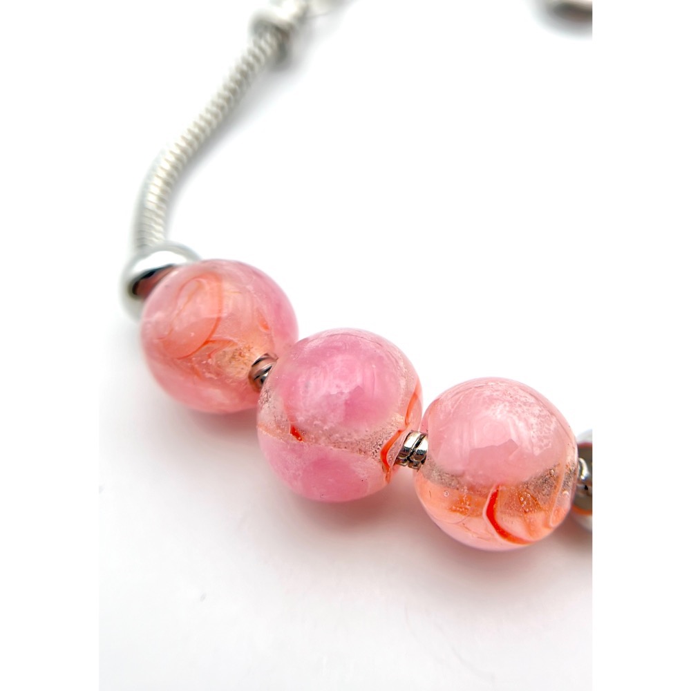 粉晶。桃花琉璃手鍊《南方琉璃》手工琉璃珠-細節圖3