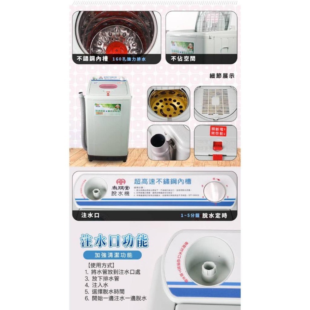 尚朋堂 不鏽鋼內槽高速脫水機 SPT-0880S-細節圖5