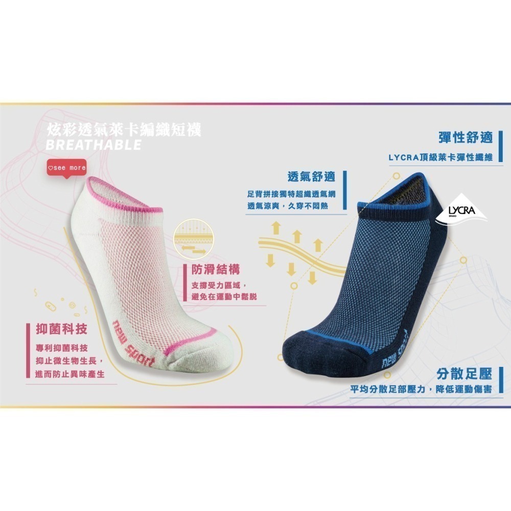 newsport鈕斯勃 炫彩透氣萊卡編織 竹炭科技抗菌 無LOGO 襪子 除臭 透氣 男襪 女襪 短襪 MIT台灣製造-細節圖6