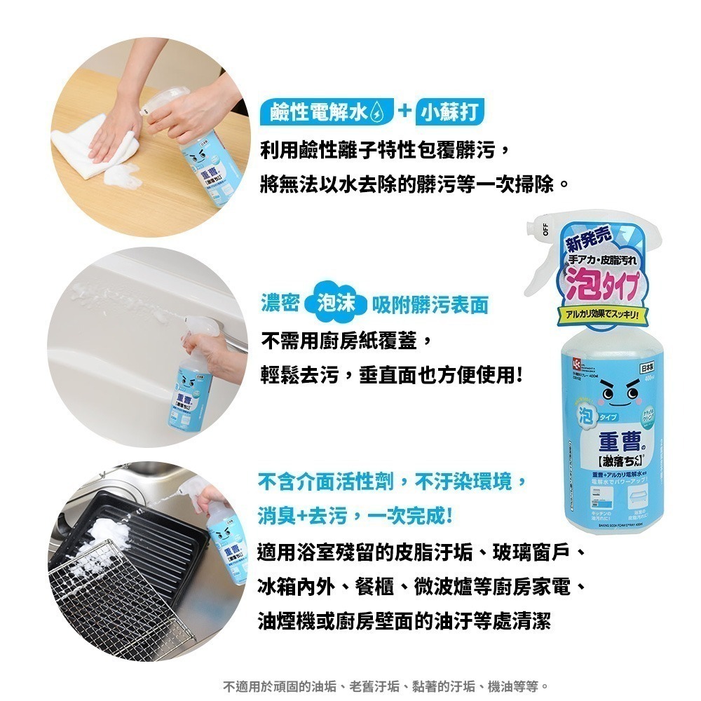 日本 LEC 激落君 清潔噴霧 清潔劑霉 小蘇打泡沫噴霧 廚房 浴室強力除 電解水 320ml 400ml-細節圖2