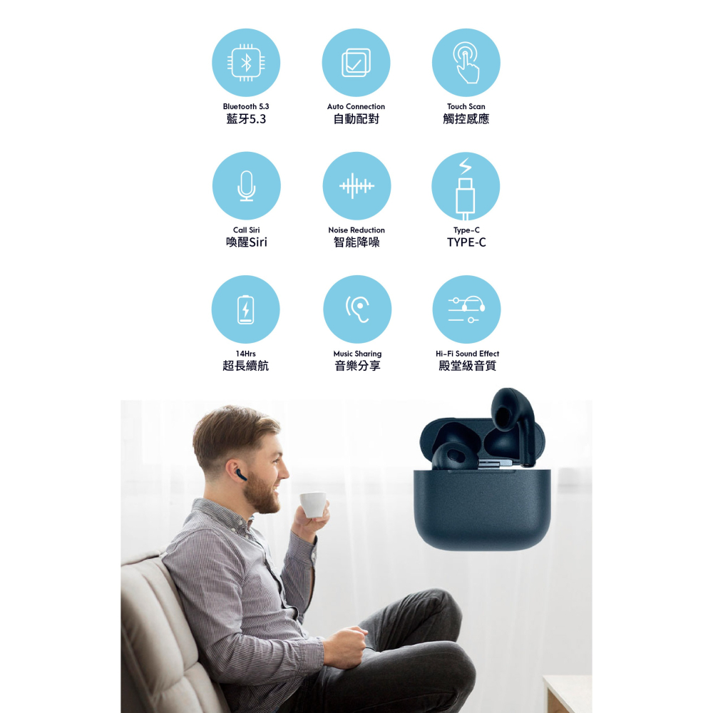 iSee 真無線藍牙耳機 Airduos 3 TWS Earbuds V5.3 雙耳觸控 8D璀璨音效 智能降噪-細節圖5