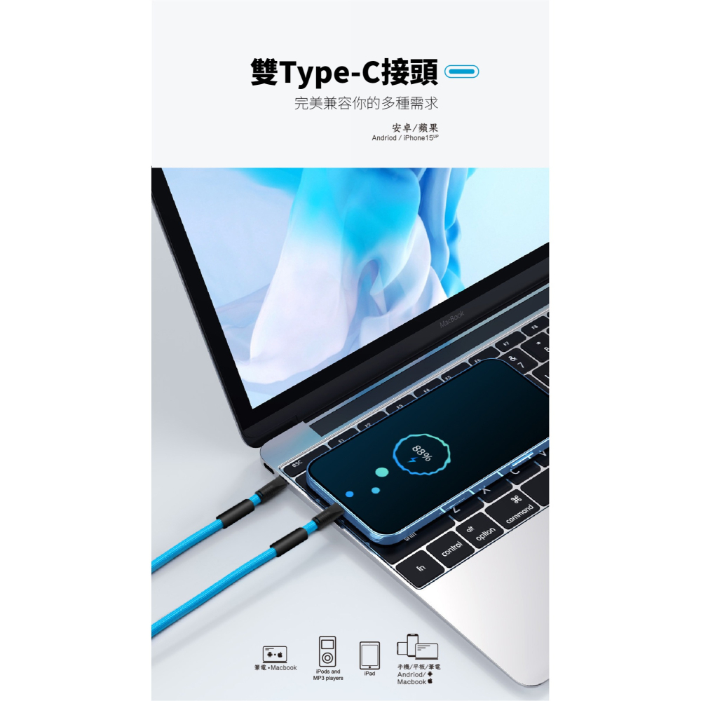 iSee PD快充掛繩 USB-C TO C 2in1 60W 1.5M 強韌夾片 支援資料傳輸 (IC-CC236)-細節圖3