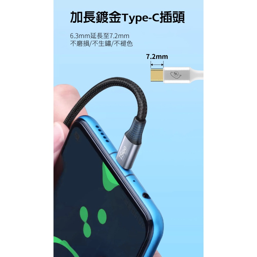 iSee 快充線 Type-A to C 1.5米 白色 3A/45W強電流 鋁合金 PD充電傳輸線 IC-AC676-細節圖8