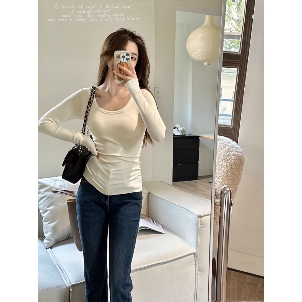 【LYOVEA】韓風秋冬女長袖內搭胸墊T 保暖修頸線條打底衣 舒適百搭上衣-規格圖4