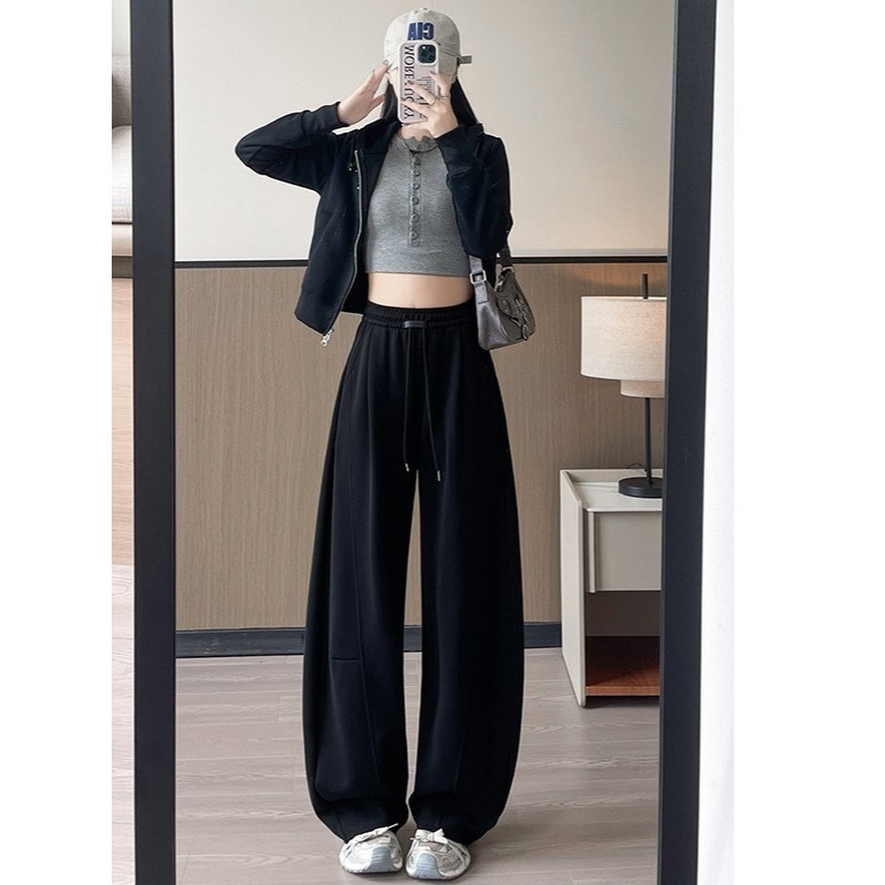 【LYOVEA】韓版休閒寬鬆修身流線高腰 女款彎刀褲-細節圖4