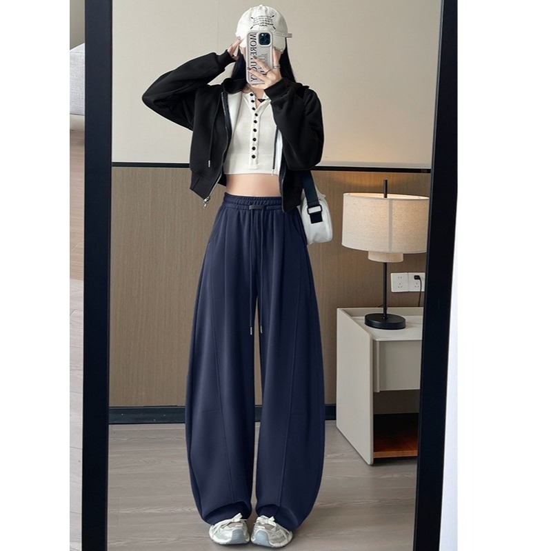 【LYOVEA】韓版休閒寬鬆修身流線高腰 女款彎刀褲-細節圖5