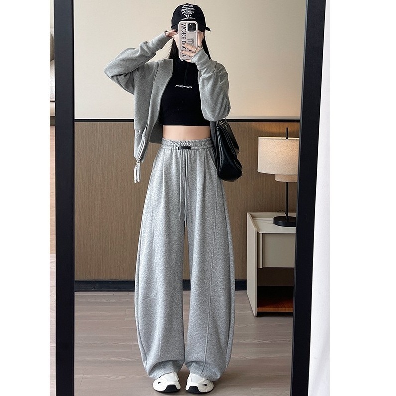 【LYOVEA】韓版休閒寬鬆修身流線高腰 女款彎刀褲-細節圖6