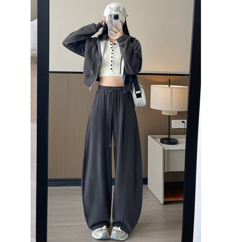 【LYOVEA】韓版休閒寬鬆修身流線高腰 女款彎刀褲-細節圖7