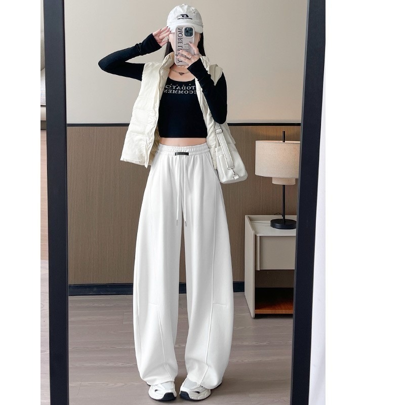 【LYOVEA】韓版休閒寬鬆修身流線高腰 女款彎刀褲-規格圖7