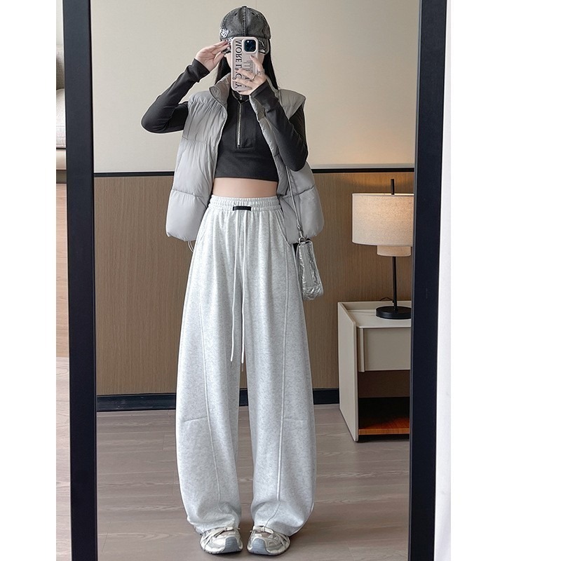 【LYOVEA】韓版休閒寬鬆修身流線高腰 女款彎刀褲-規格圖7