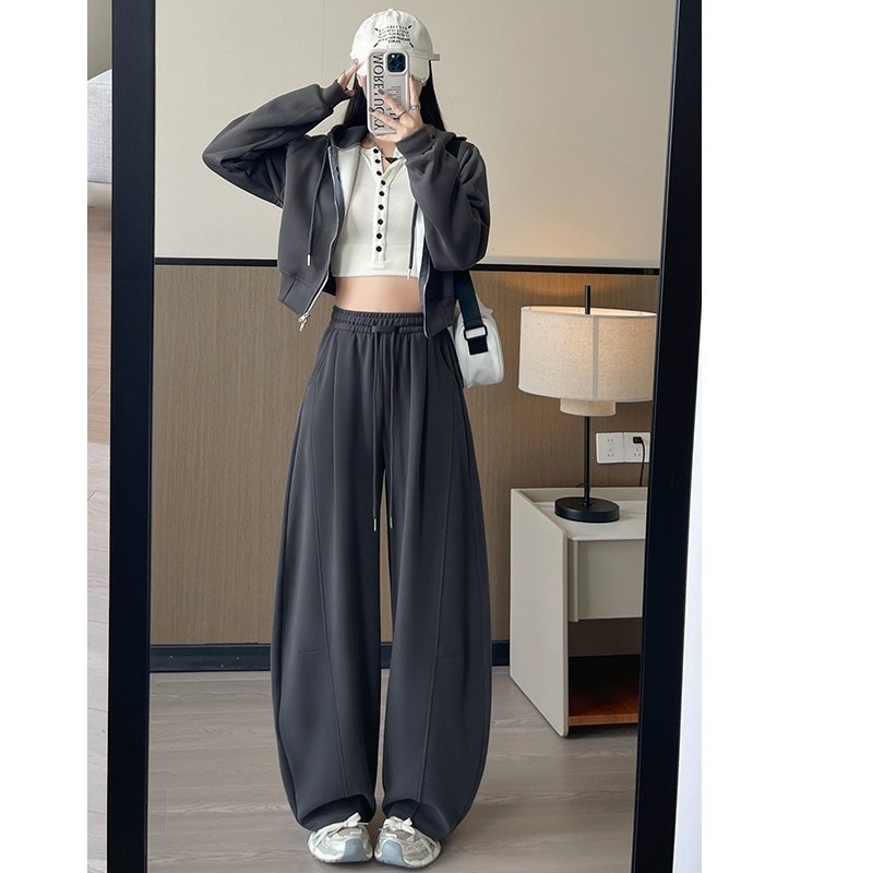 【LYOVEA】韓版休閒寬鬆修身流線高腰 女款彎刀褲-規格圖7