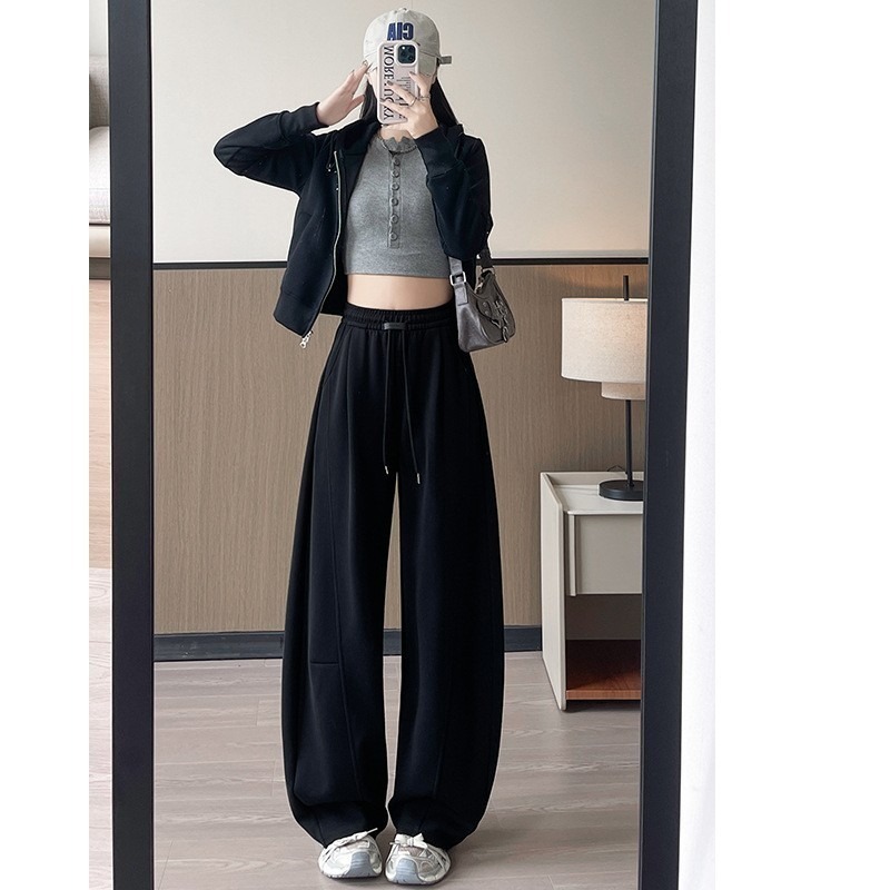 【LYOVEA】韓版休閒寬鬆修身流線高腰 女款彎刀褲-規格圖7