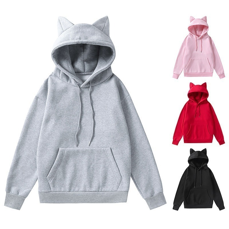 【LYOVEA】萌貓耳設計連帽上衣 女性街頭風hoodie 舒適聚酯材質 秋冬必備-細節圖2