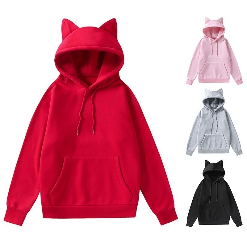 【LYOVEA】萌貓耳設計連帽上衣 女性街頭風hoodie 舒適聚酯材質 秋冬必備-細節圖4