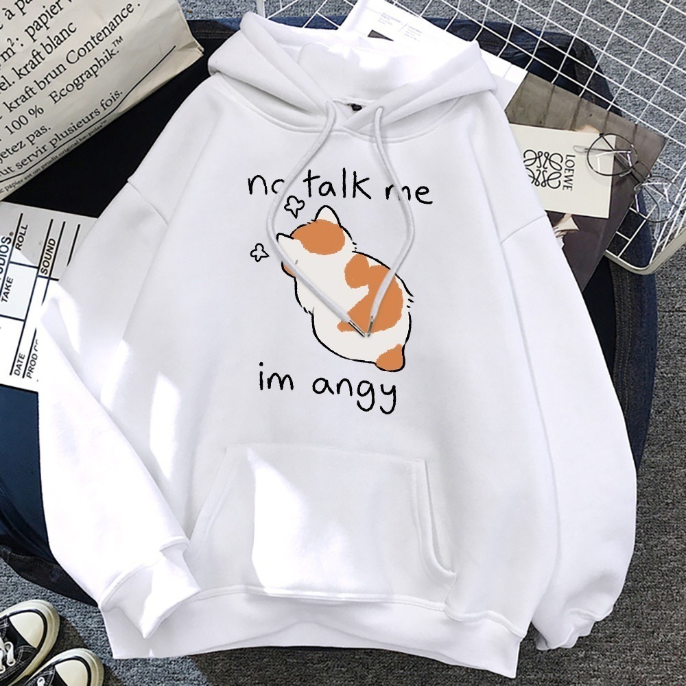 【LYOVEA】秋冬新款可愛Hoodie 生氣橘白小動物圖案女裝 寬鬆連帽大學T 舒適耐穿-規格圖3