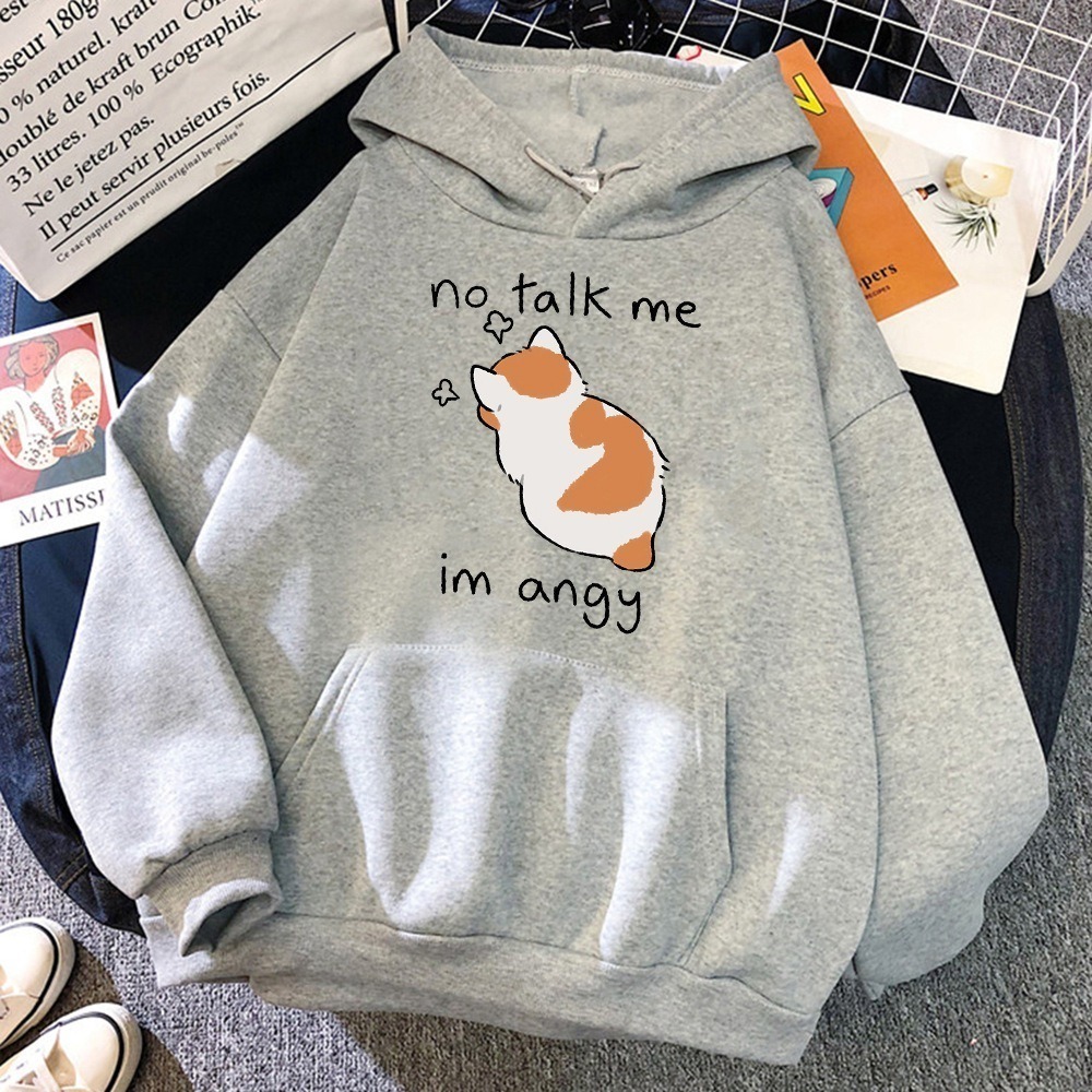 【LYOVEA】秋冬新款可愛Hoodie 生氣橘白小動物圖案女裝 寬鬆連帽大學T 舒適耐穿-規格圖3