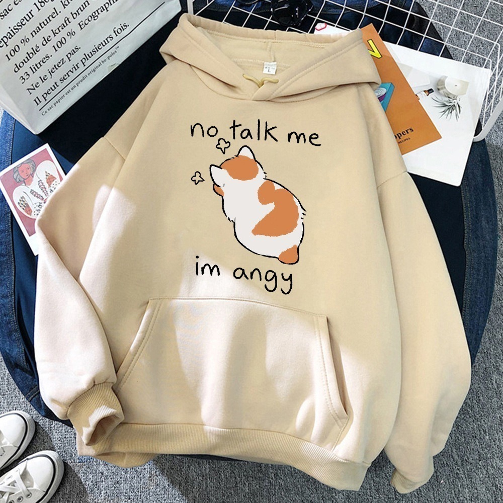【LYOVEA】秋冬新款可愛Hoodie 生氣橘白小動物圖案女裝 寬鬆連帽大學T 舒適耐穿-規格圖3