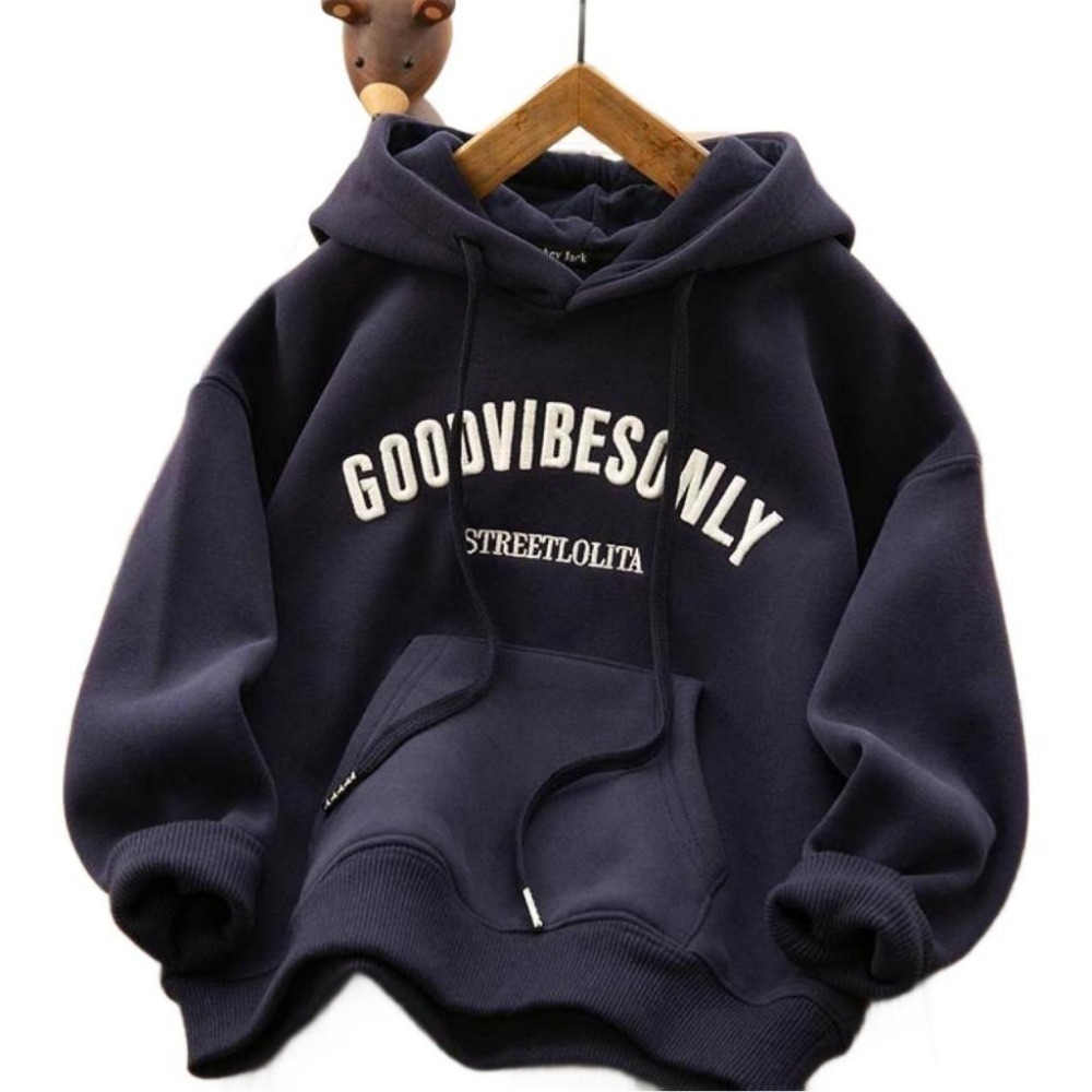 【LYOVEA】新款女性連帽大學T Good Vibes Only Street Lolita 秋冬保暖連帽T-規格圖4