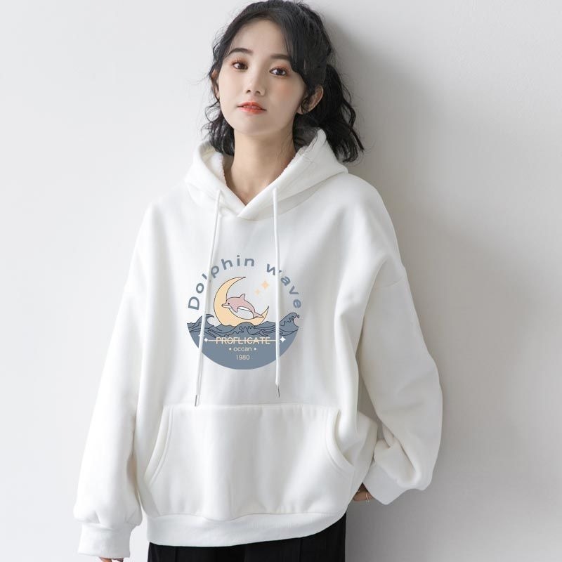 【LYOVEA】可愛dolphin連帽T 女生寬鬆大學T 星空海豚設計 舒適穿搭-規格圖4