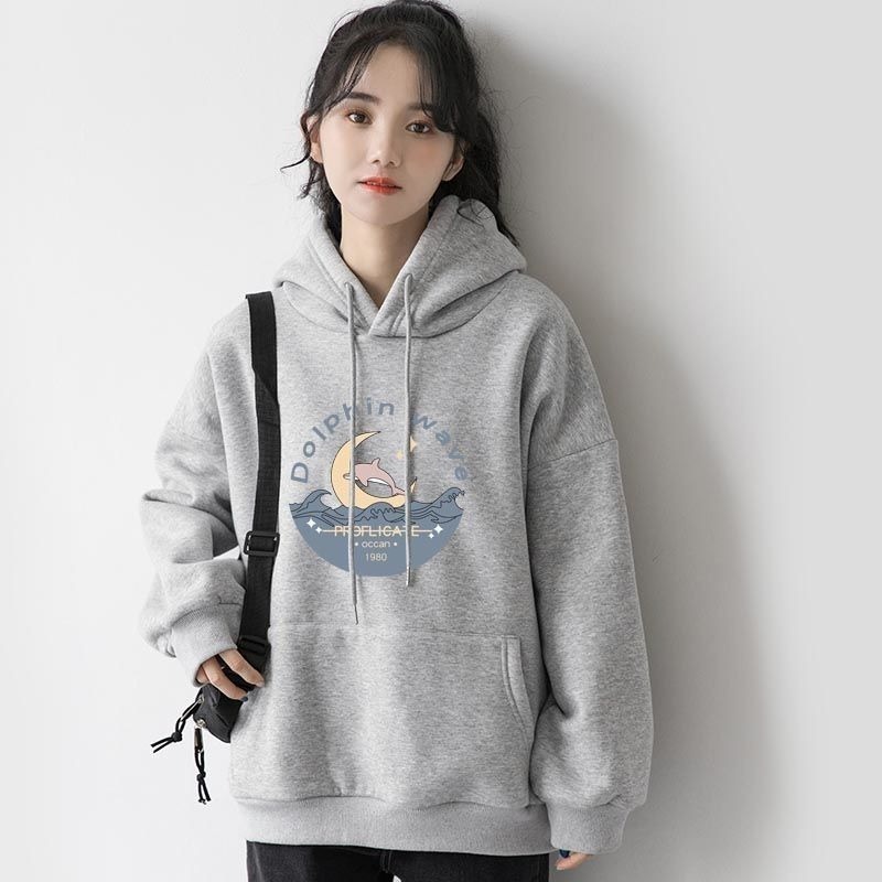 【LYOVEA】可愛dolphin連帽T 女生寬鬆大學T 星空海豚設計 舒適穿搭-規格圖4