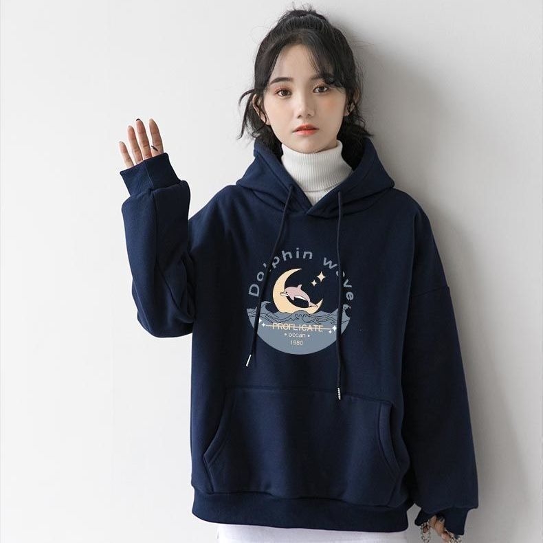 【LYOVEA】可愛dolphin連帽T 女生寬鬆大學T 星空海豚設計 舒適穿搭-規格圖4