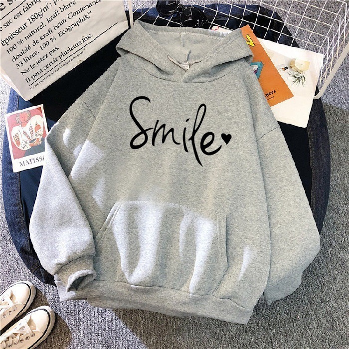 【LYOVEA】手寫Smile連帽大學T 可愛寬鬆連帽T-規格圖5
