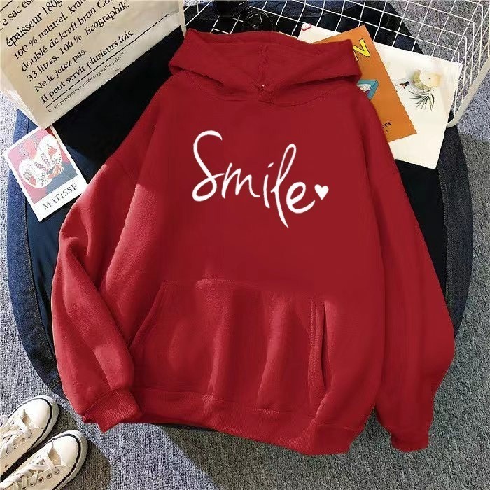 【LYOVEA】手寫Smile連帽大學T 可愛寬鬆連帽T-規格圖5