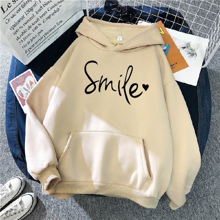 【LYOVEA】手寫Smile連帽大學T 可愛寬鬆連帽T-規格圖5