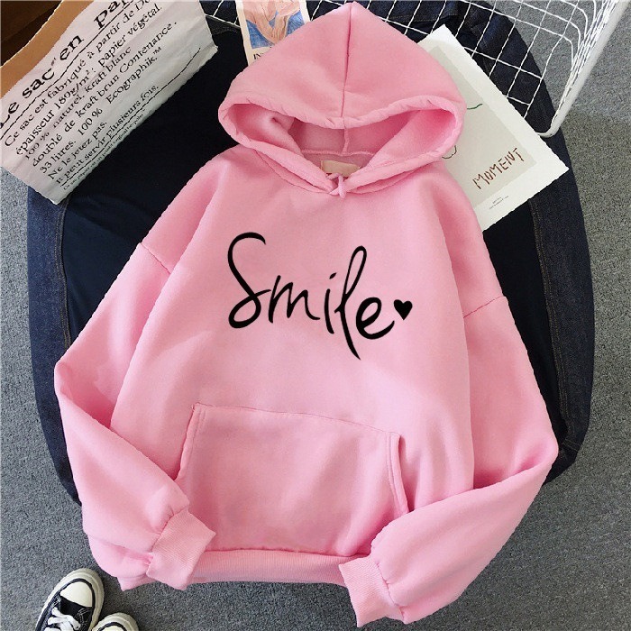 【LYOVEA】手寫Smile連帽大學T 可愛寬鬆連帽T-規格圖5