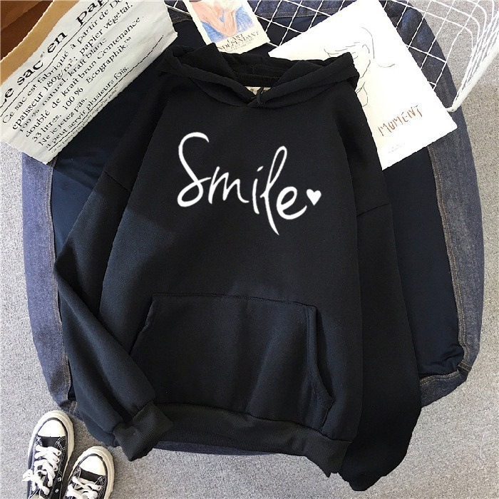 【LYOVEA】手寫Smile連帽大學T 可愛寬鬆連帽T-規格圖5