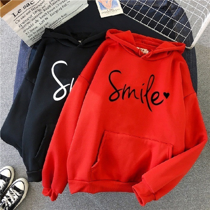 【LYOVEA】手寫Smile連帽大學T 可愛寬鬆連帽T-規格圖5