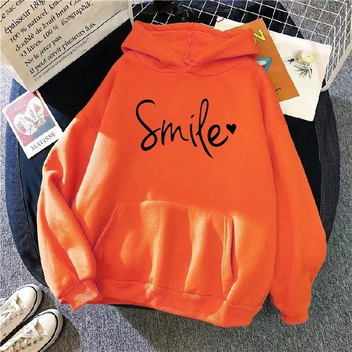 【LYOVEA】手寫Smile連帽大學T 可愛寬鬆連帽T-規格圖5