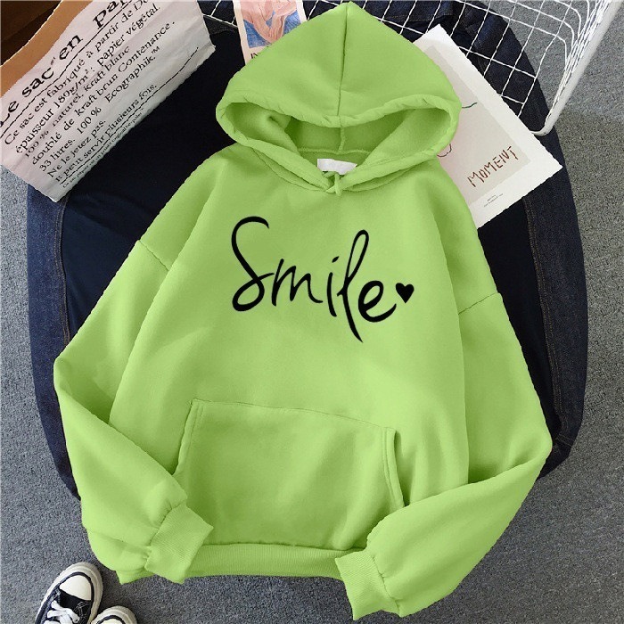 【LYOVEA】手寫Smile連帽大學T 可愛寬鬆連帽T-規格圖5