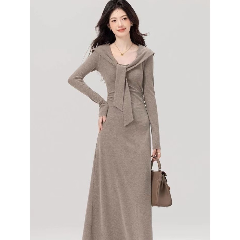 【LYOVEA】韓版氣質休閒收腰設計感連身裙 (不含披肩)-規格圖3