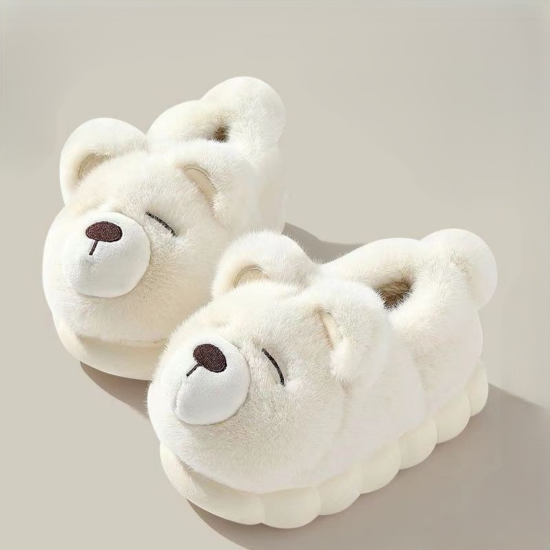 【LYOVEA】冬天必備！可愛熊熊毛絨室內拖鞋 超萌厚底保暖包跟家居鞋-細節圖2