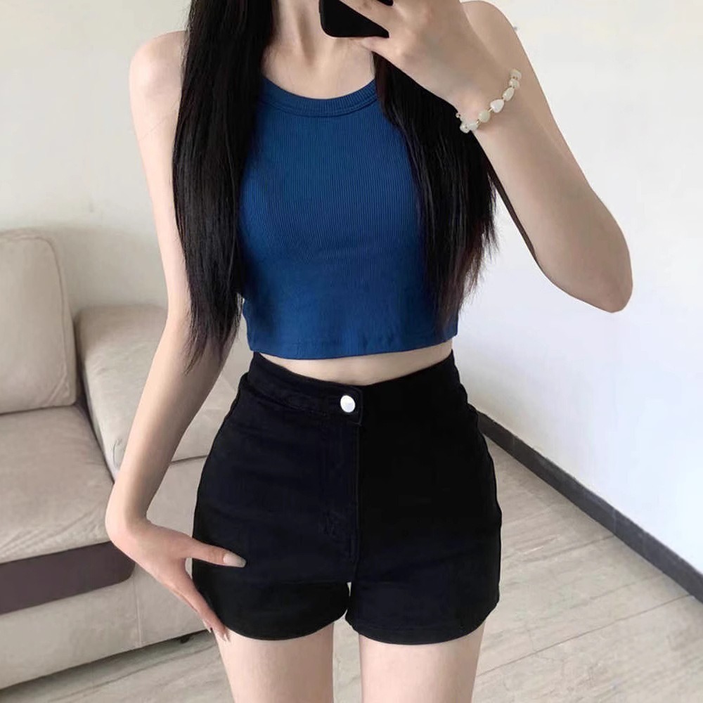 【LYOVEA】翹臀曲線 韓系百搭高腰牛仔短褲-細節圖2