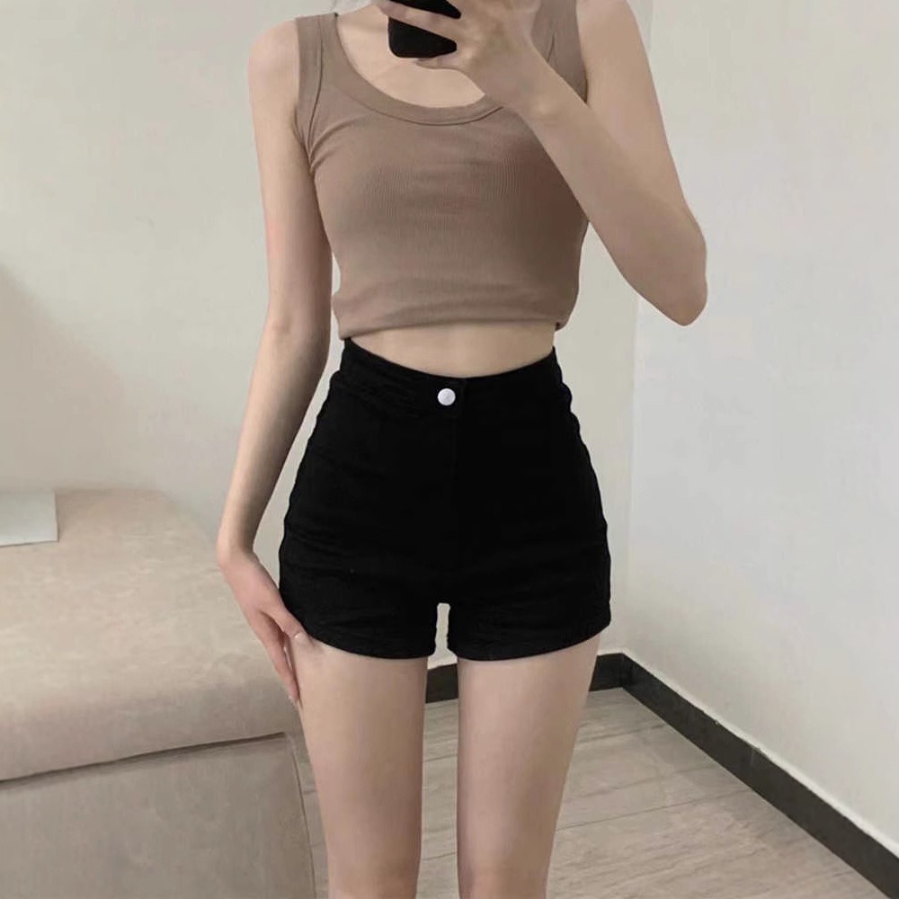 【LYOVEA】翹臀曲線 韓系百搭高腰牛仔短褲-細節圖3