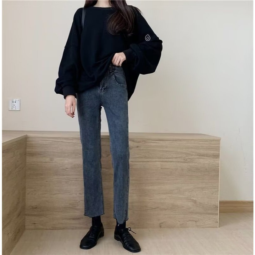 【LYOVEA】韓系直筒 新款高腰小個子友善牛仔褲-細節圖2
