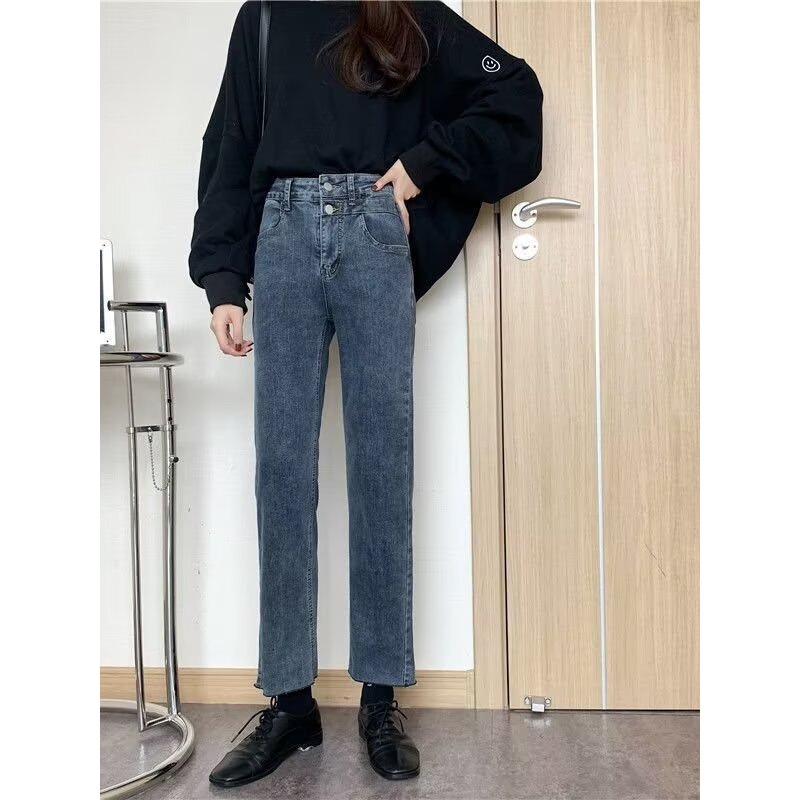 【LYOVEA】韓系直筒 新款高腰小個子友善牛仔褲-規格圖3