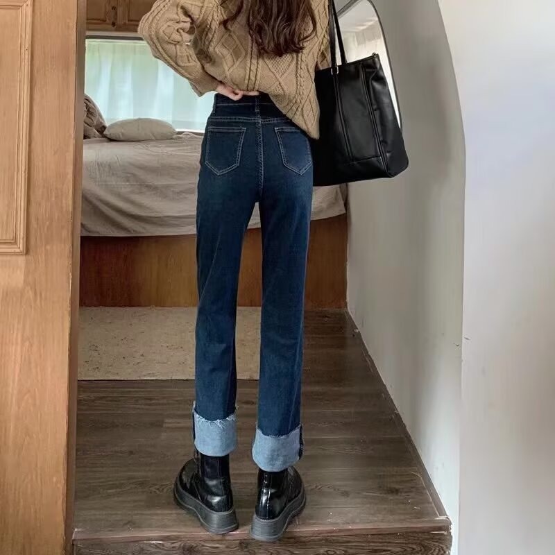 【LYOVEA】韓系直筒 新款高腰顯瘦百搭小個子友善牛仔褲-細節圖2