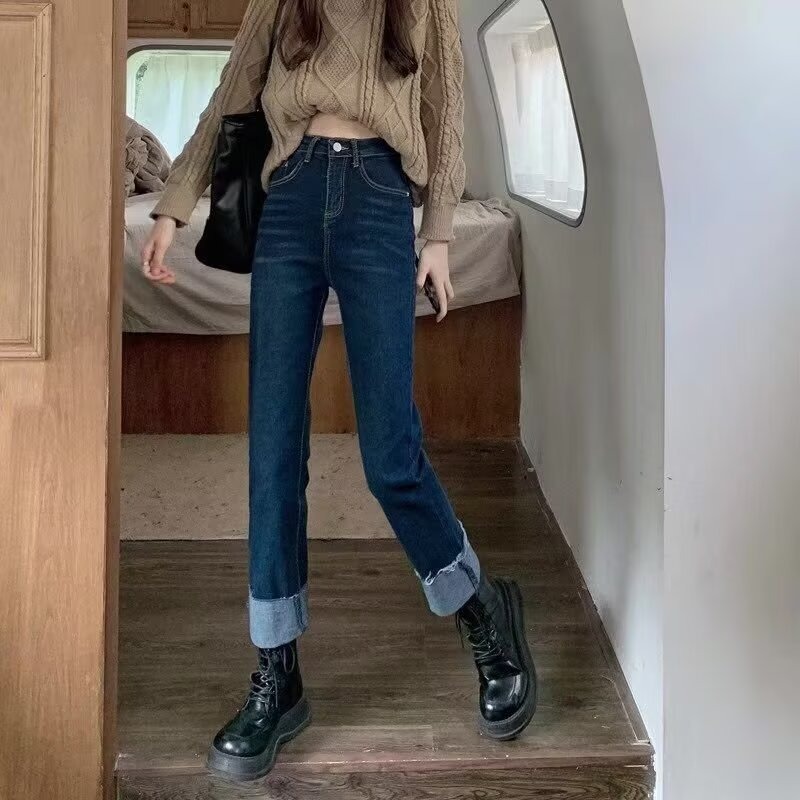 【LYOVEA】韓系直筒 新款高腰顯瘦百搭小個子友善牛仔褲-細節圖3