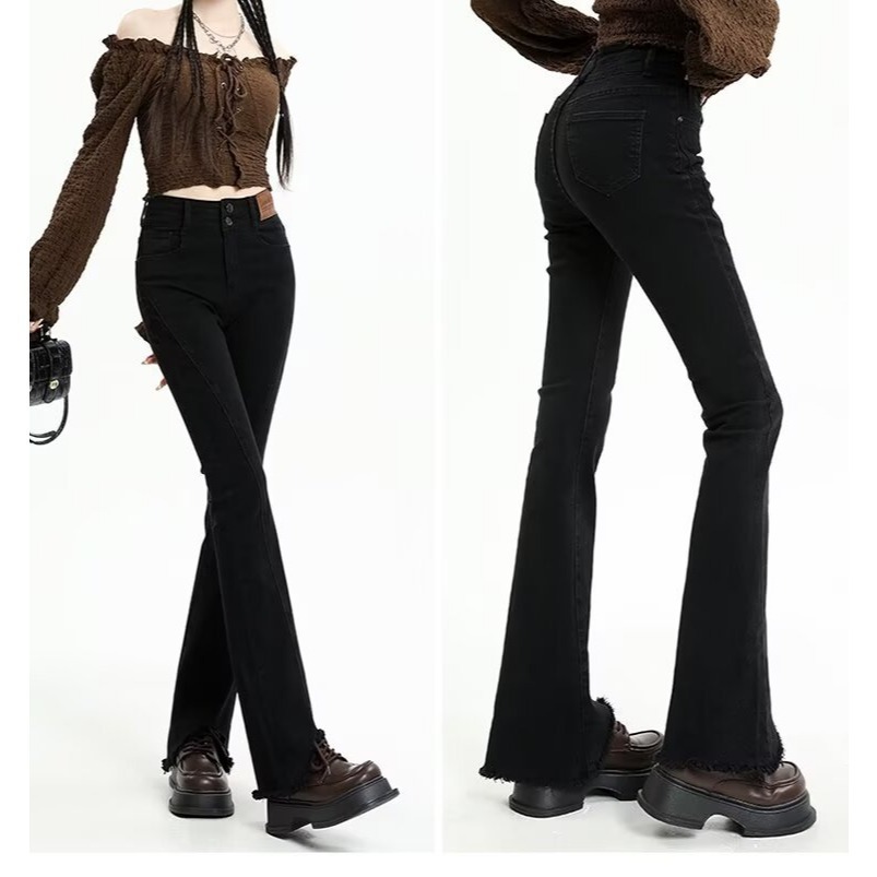 【LYOVEA】韓系高腰 新款修身顯瘦微喇叭牛仔褲-細節圖3