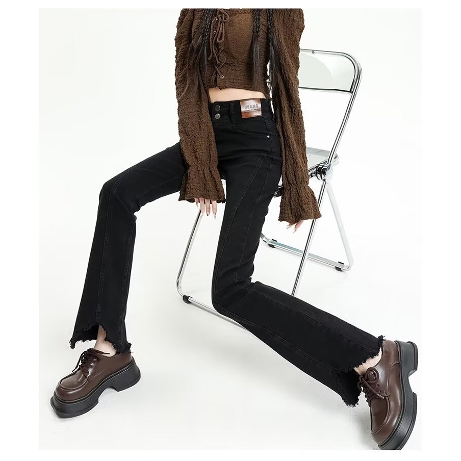 【LYOVEA】韓系高腰 新款修身顯瘦微喇叭牛仔褲-細節圖4